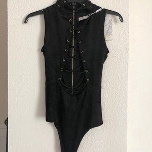 NWT Black lace front bodysuit